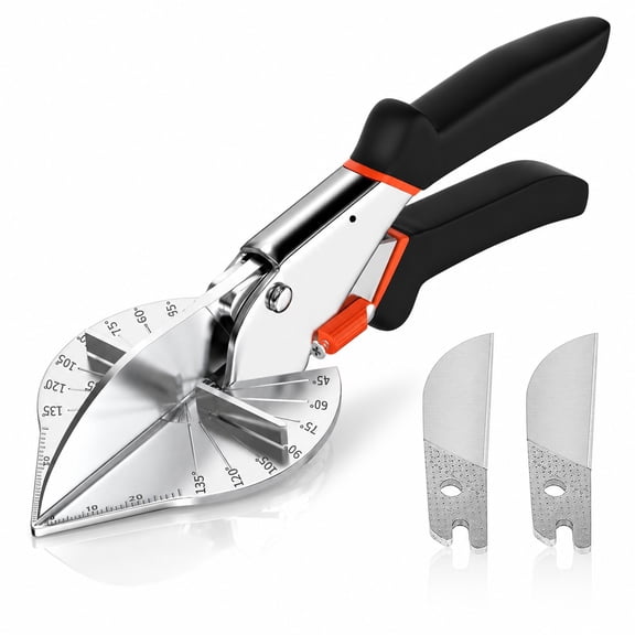 Multi Angle Miter Shear Cutter Hand Tools,45-135 Degree Adjustable Angle Scissors Trim Shears Tools for Vinyl Wood Molding Trim,2 Extra Spare Blades Included(Black)