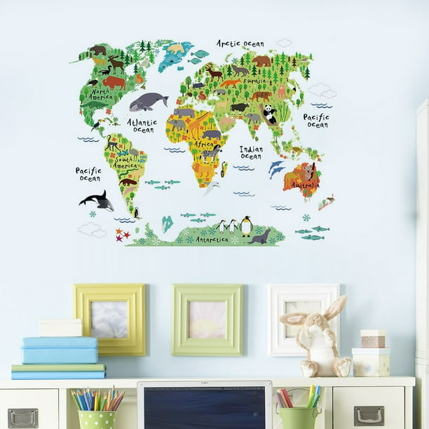 197x295ft colorful world map kids room office wall sticker wallpaper