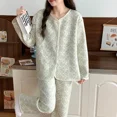 thumbnail image 3 of Ropa de dormir de algodón de aire para mujer, traje de casa de manga larga con borde Floral acolchado grueso, manga larga, Otoño/Invierno, 3 of 5