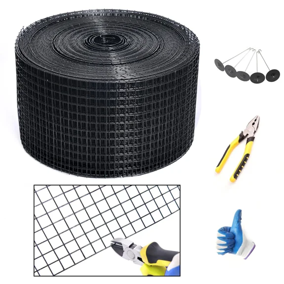 6in X 100ft Critter Guard for Solar Panels, 1/2inch PVC Coated Solar Panel Guard, Critter Guard Roll Kit for Solar Panel Wire Mesh, Black Pigeon Barrier with 120pcs Fasteners, Cutting Scissor, Gloves