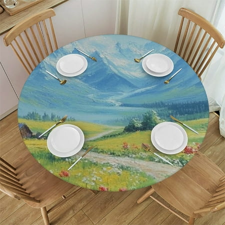 

Palnkart Flowers Round Tablecloth Stain-Resistant and Washable for Indoor and Outdoor Use - Ideal for Restaurants Weddings Parties - Full Width Single-Sided Printing with Elastic Edge 54 -58