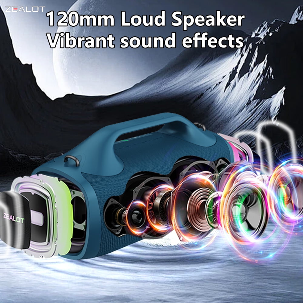 ZEALOT 100W Party Speaker, 36h Portable Waterproof Bluetooth Speaker, 24000mAh Battery Camping Speaker, Blue