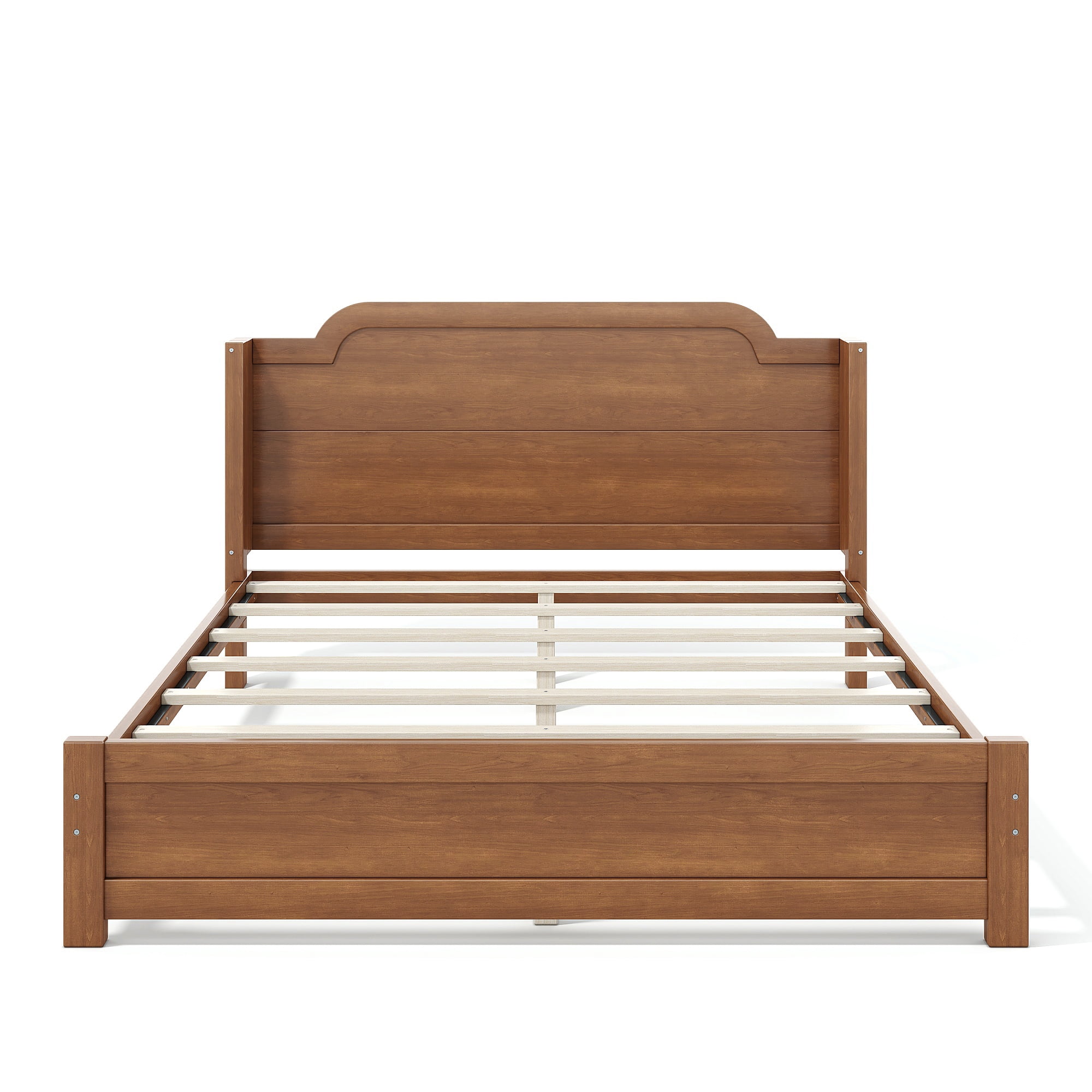GARITIN Queen Solid Wood Platform Bed with Headboard, Brown Finish & Minimalist Design, Easy Assembly, No Box Spring Needed Traditional Wood Bed Frame, Brown