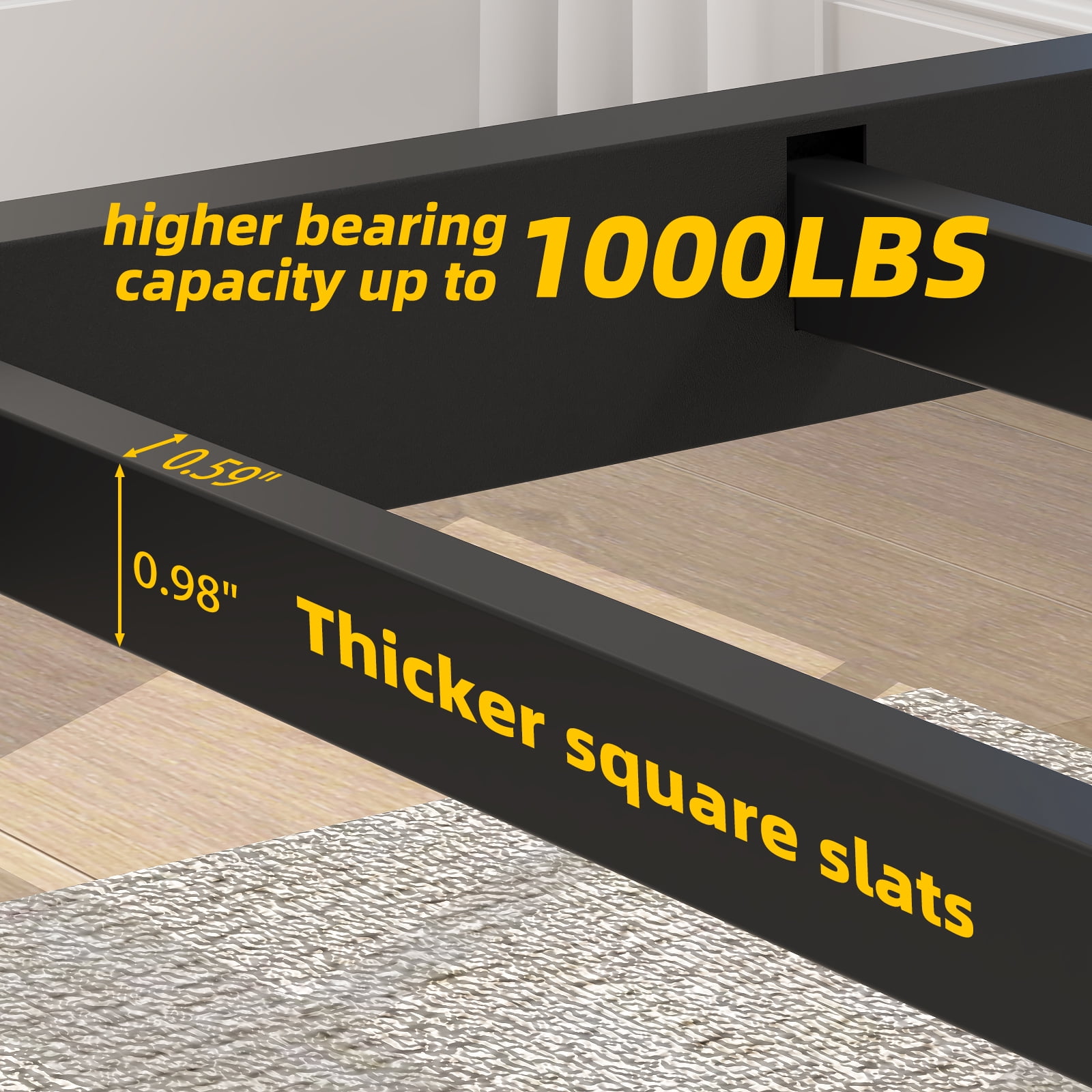 Yoneston Full Size 16 inch Heavy Duty Metal Platform Bed Frame with Large Under-Bed Storage Space, Black