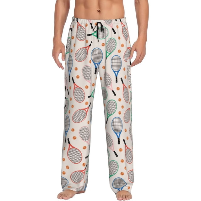 Disketp Cute Tennis Racket for Men's Pajama Pants - Ultra Soft Fleece Sleep and Lounge Pants (Size: S-XXL)-Large