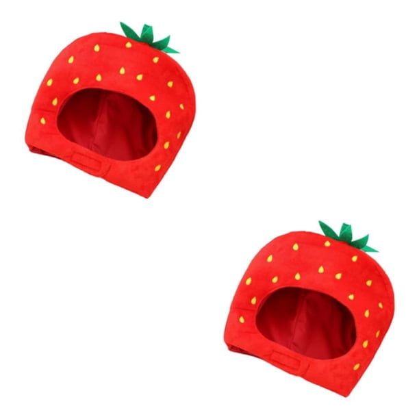 Injueey Soft Strawberry Hat Cosplay Headgear Photo Props for Holiday New Year Party Rojo 28x35cm 2Conjunto