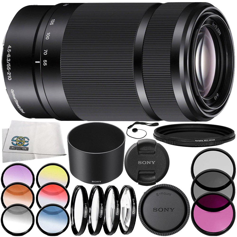 Sony E 55210mm f/4.56.3 OSS Lens (Black) 10PC Accessory Bundle Includes 3PC Filter Kit (UV Sony E 55210mm f/4.56.3 OSS Lens (Black) 10PC Accessory Bundle Includes 3PC Filter Kit (UV