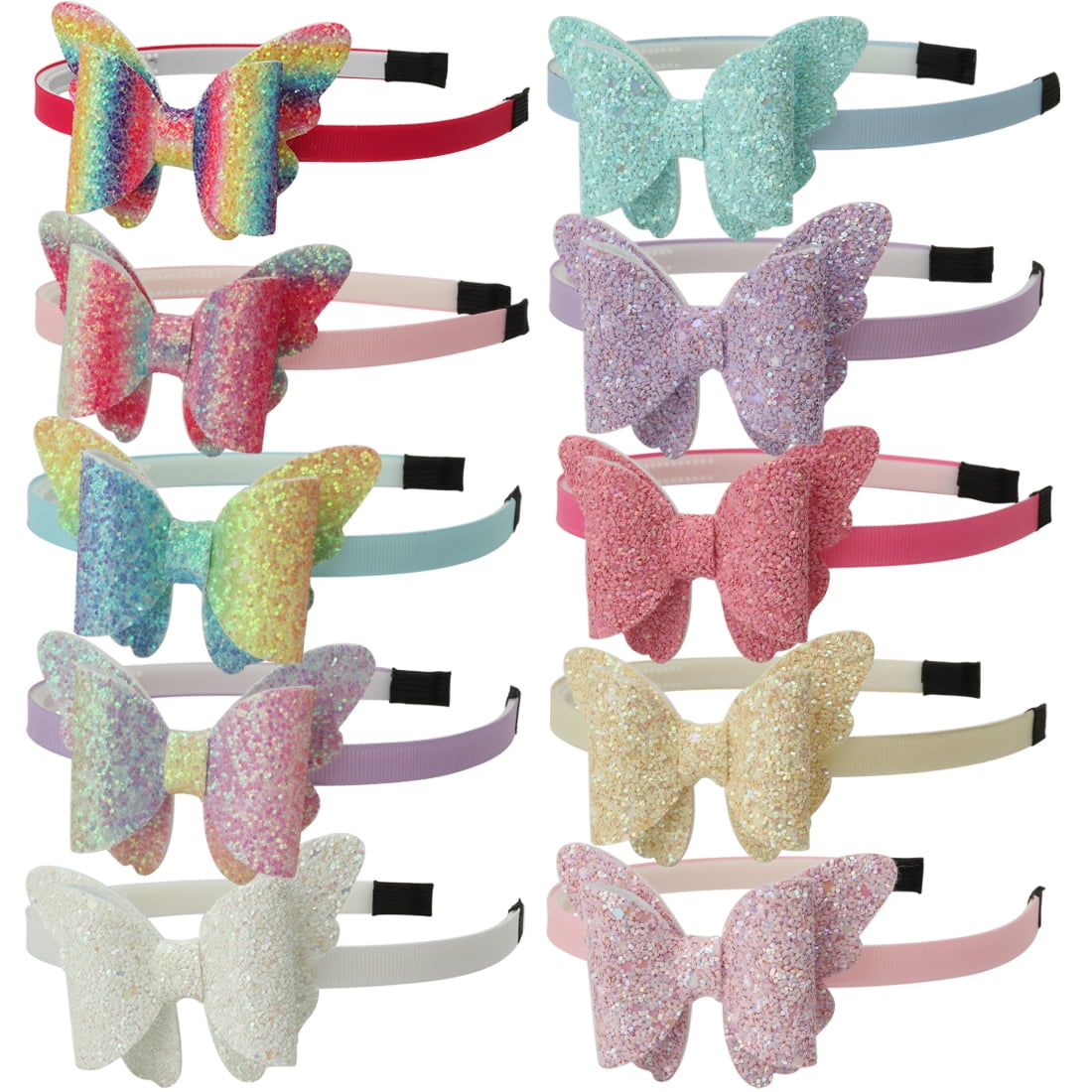 10 Pcs Butterfly Bow Headabands For Toddlers,Glitter Rainbow Head Bands For Kids Girls