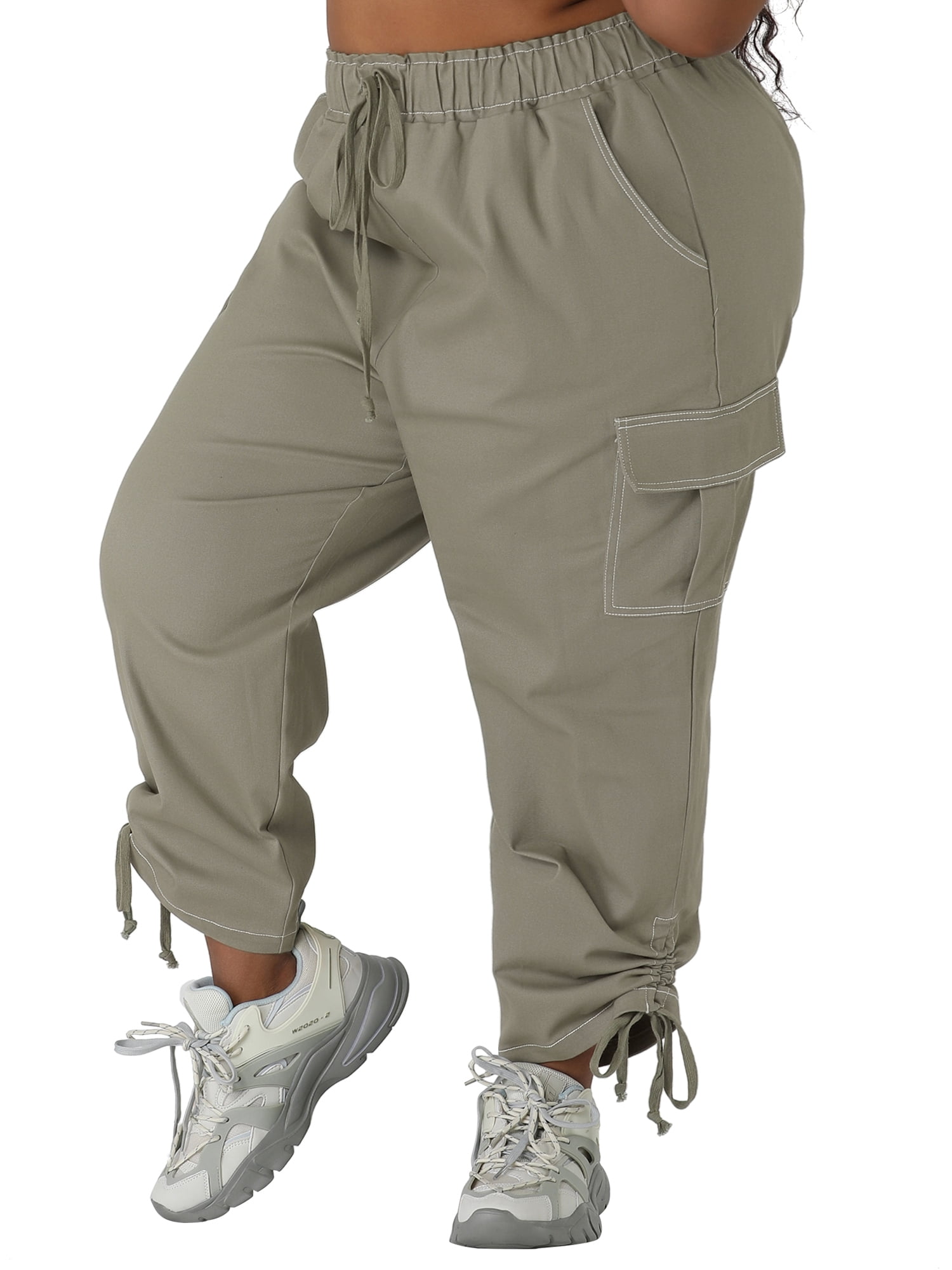 Women's Plus Size Drawstring Elastic Waist Activewear Cargo Pants