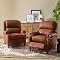 thumbnail image 2 of Mid-century Genuine Leather Pushback Recliner Chair with Nailhead Trim Brown, 2 of 8