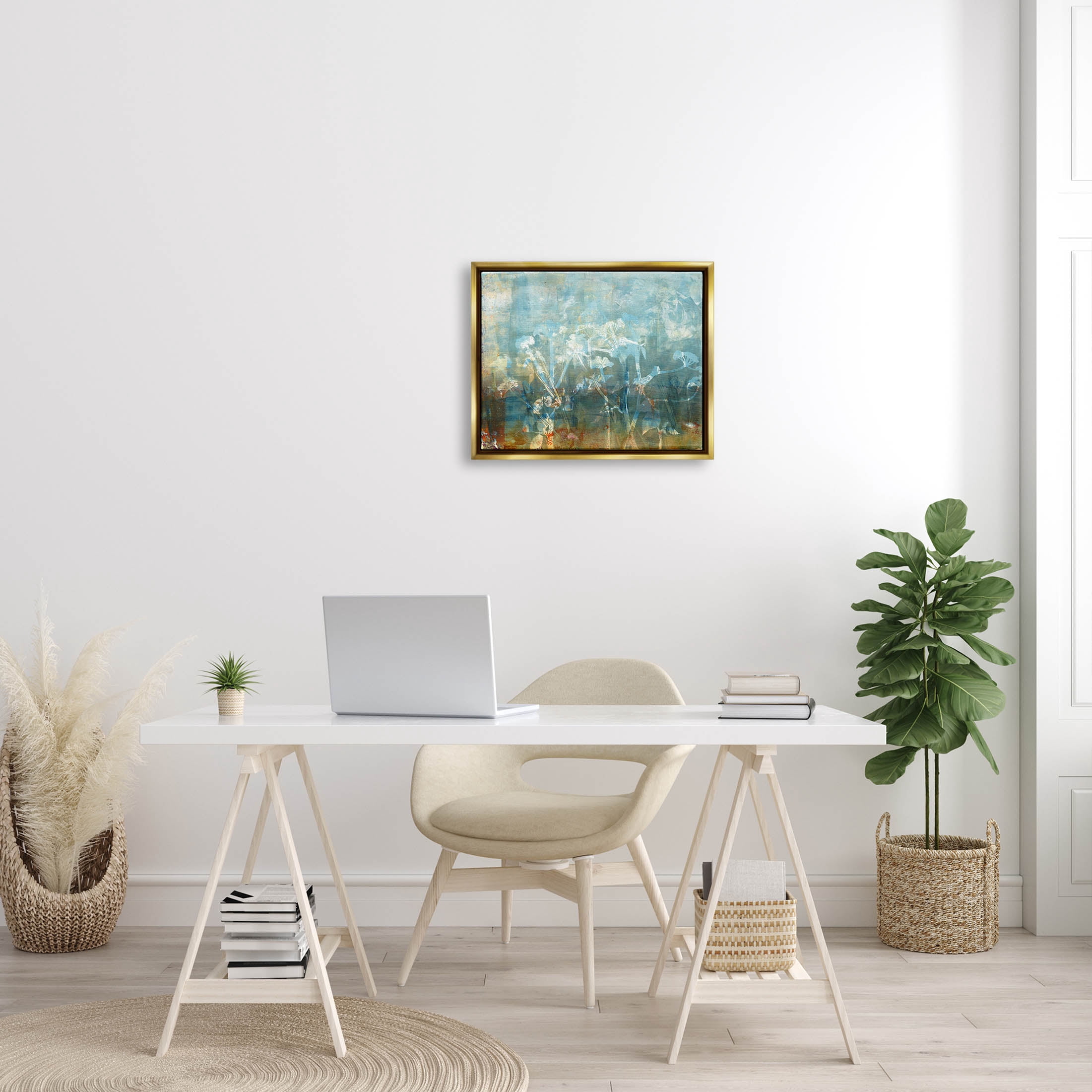 Stupell Industries Distressed Botanical Overlay Collage Graphic Art Metallic Gold Floating Framed Canvas Print Wall Art, Design by Liz St. Andre