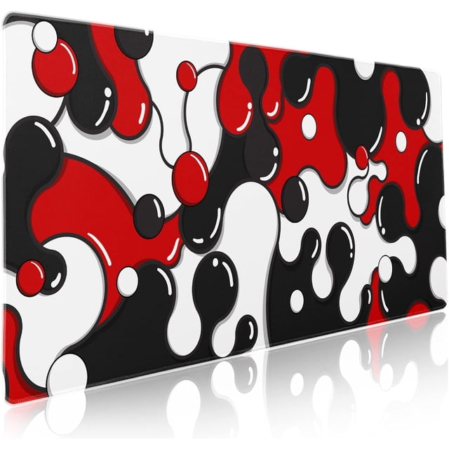 Red Black White Anime Geometric XXL Mousepad - Cool Japanese Extended Desk Mat, Non-Slip Rubber Base, Stitched Edge, Large 35.4x15.7 Inch for Gaming Laptop
