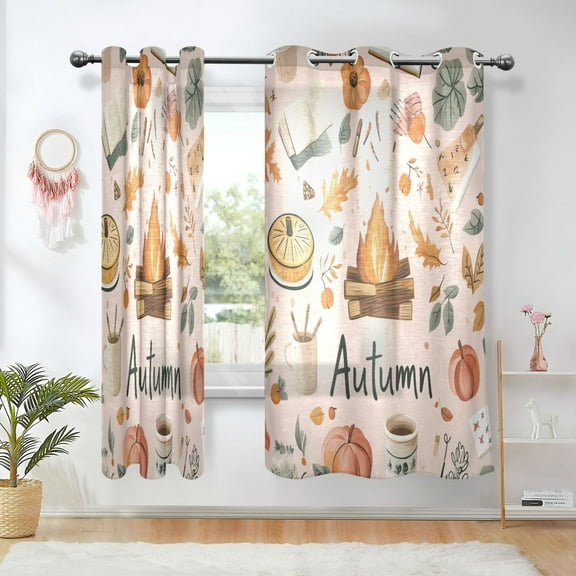 Yayeee Window Curtains Set of 2 for Living Room Light Filtering 63"x42", Campfire Pattern