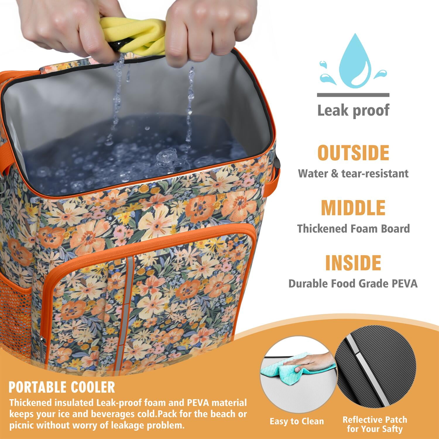 Travel Cooler Bag - Pioneer Flower Camping Beer Cooler Backpack with Bottle Opener- Waterproof Insulated Picnic Backpacks - Cooler Bag for Beach
