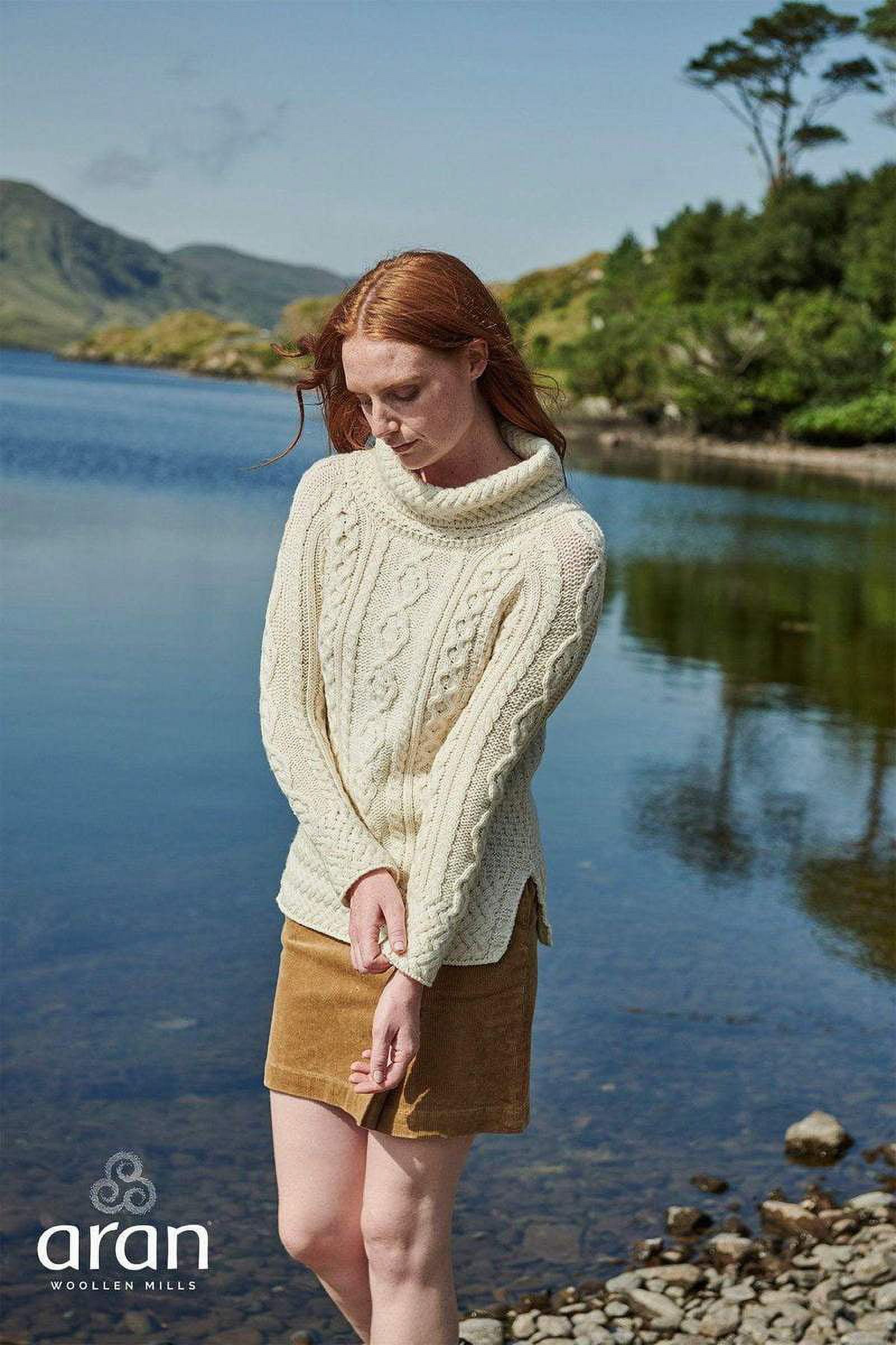 Irish Aran Cable Knitted Sweater 100% Premium Merino Wool Chunky Vented Roll Neck Pullover Women's Jumper Made in Ireland - image 3 of 8