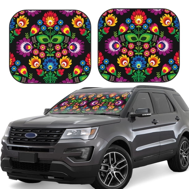 Balery Traditional Floral Polish Parasol para parabrisas de coche de 2 piezas | Parasol plegable para parabrisas delantero de coche para la mayoría de sedanes-Large