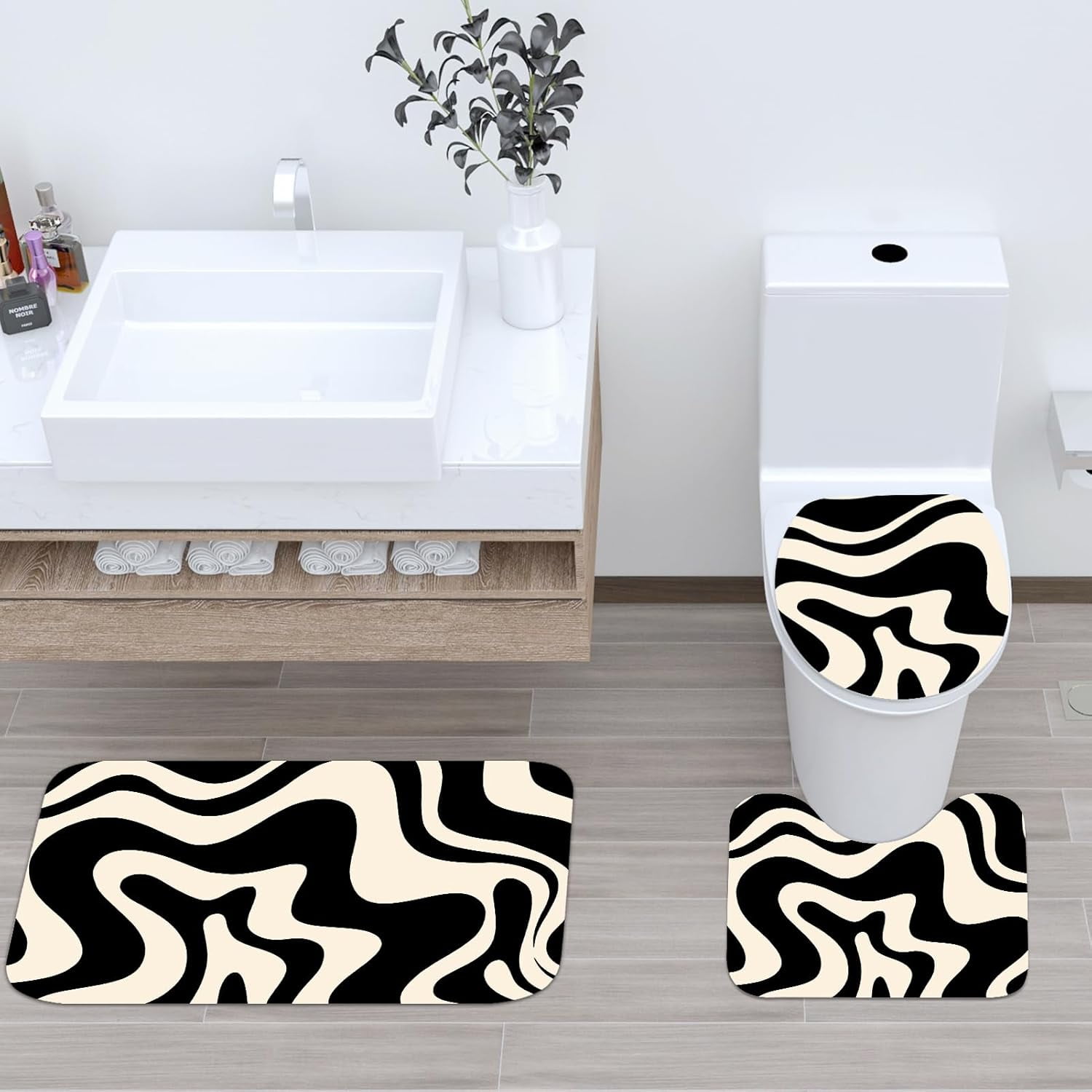 4 Pieces Cartoon Bear Shower Curtain Set Kawaii Bathroom Accessories, Toilet Lid and Non-Slip Rugs,Cute Waterproof Shower Curtain Bathroom Accessories Sets Home Decor,12 Hooks,72 x 72 Inches