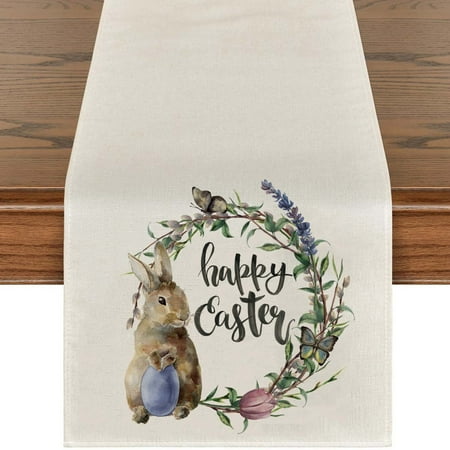 

NIUREDLTD Home Decoration Easter Table Runner Festive Bunny Egg Small Print Vintage Easter Decoration Linen Tablecloth Easter Home Decor