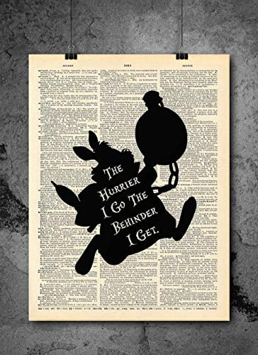 Alice in Wonderland Quote Print Vintage Dictionary Picture Wall Art White Rabbit