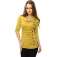 thumbnail image 2 of Top acanalado con botones y mangas largas con cuello vuelto para mujer Amarillo XXL, 2 of 6