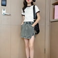 thumbnail image 2 of KAUOD Girls Side Slit High-Waisted Jean Skorts 2025 Trendy Stretchy Cargo Skirt Kids Aesthetic Vintage Skirts Shorts, 2 of 9