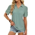 thumbnail image 4 of Aobny Eyelet Womens Plus Size Blouses Polo Tops Short Sleeve Green Pullover Collared Christmas Shirts for Women,L, 4 of 8