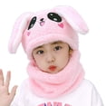 thumbnail image 2 of Eoperou Kids Hat Cute Hare Ears Embroidery Face Soft Plush Thicker Keep Warm Integrated Winter Thermal Girls Neck Warmer Cap for Outdoor, 2 of 8
