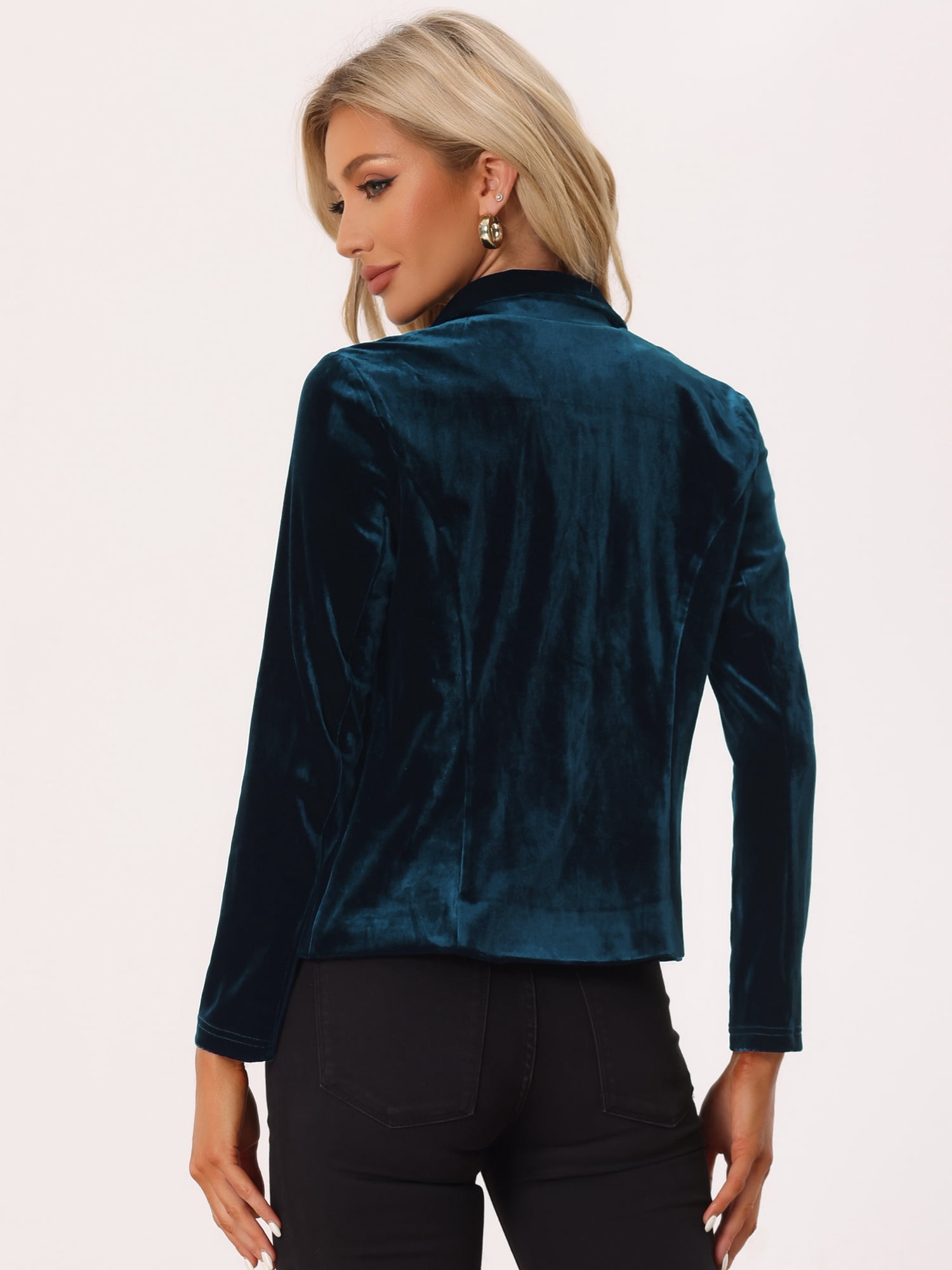 DARING DIVA Women's Notched Lapel Long Sleeve Office Velvet Blazer XL Peacock Blue