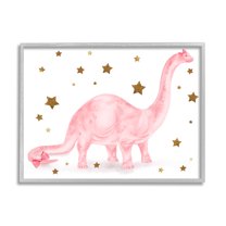 Stupell Industries Pink Dinosaur Gold Stars Kids Design, 24 x 30,Design by Daphne Polselli