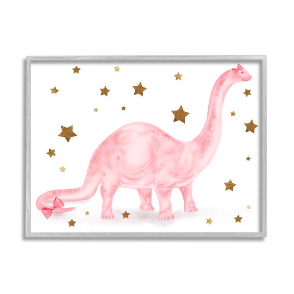 Stupell Industries Pink Dinosaur Gold Stars Kids Design, 24 x 30,Design by Daphne Polselli