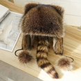 thumbnail image 2 of 2025 Raccoon Tail Mood Hat with Detachable Fluffy Earmuffs, Retro Y2K Winter Accessory for Cottagecore and Casual Style, 2 of 7