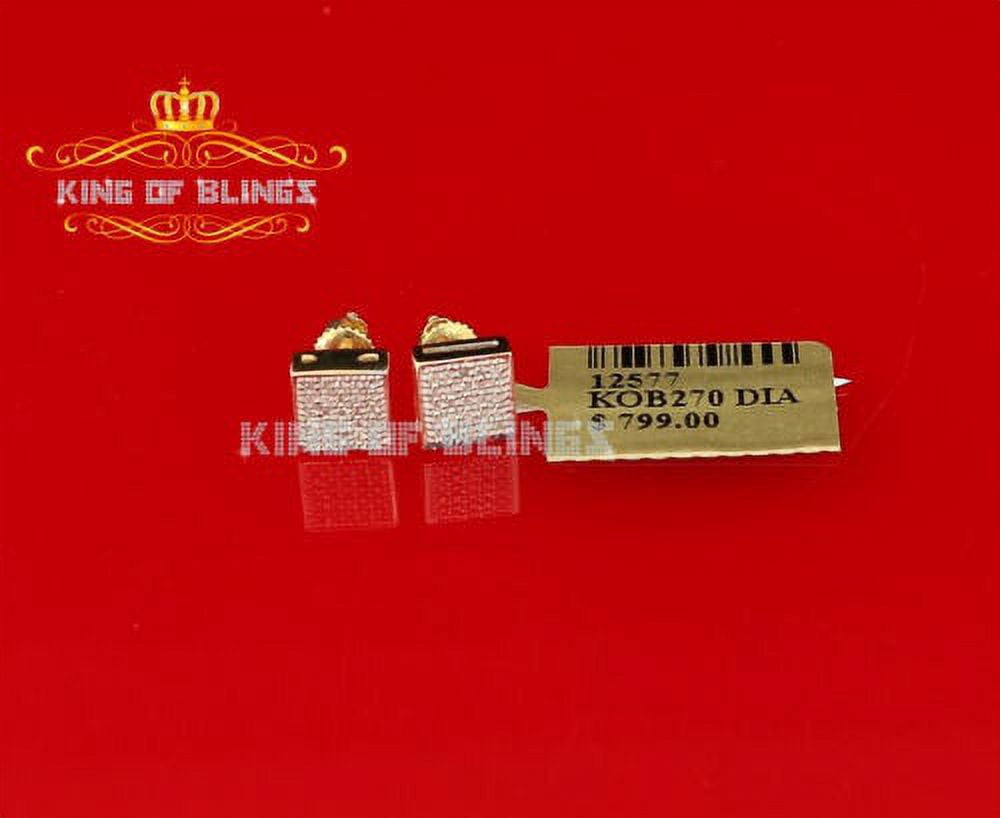 King of Bling's Real 10k Yellow Gold Square Stud Men/ Women Earrings with 0.15CT Real Diamonds