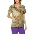 thumbnail image 5 of Scrubs for Women Petite,Floral Print Women's Scrub Tops - V-Neck Short Sleeve Nursing Tops with Side Pockets - Yellow - M, 5 of 5