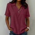 thumbnail image 2 of VBVC Women's Crinkle Short Sleeve Collared Top, Ladies' V-Neck Button Accent Blouse, Casual Breathable Summer Shirt For Women,Hot Pink,S-2XL, 2 of 7
