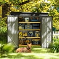thumbnail image 4 of Asofer 6'x4' Outdoor Storage Shed, Heavy Duty Metal Garden Shed with Lockable Higher Hinged Door, Tool Storage for Patio, Backyard, Lawn, Dark Gray, 4 of 8