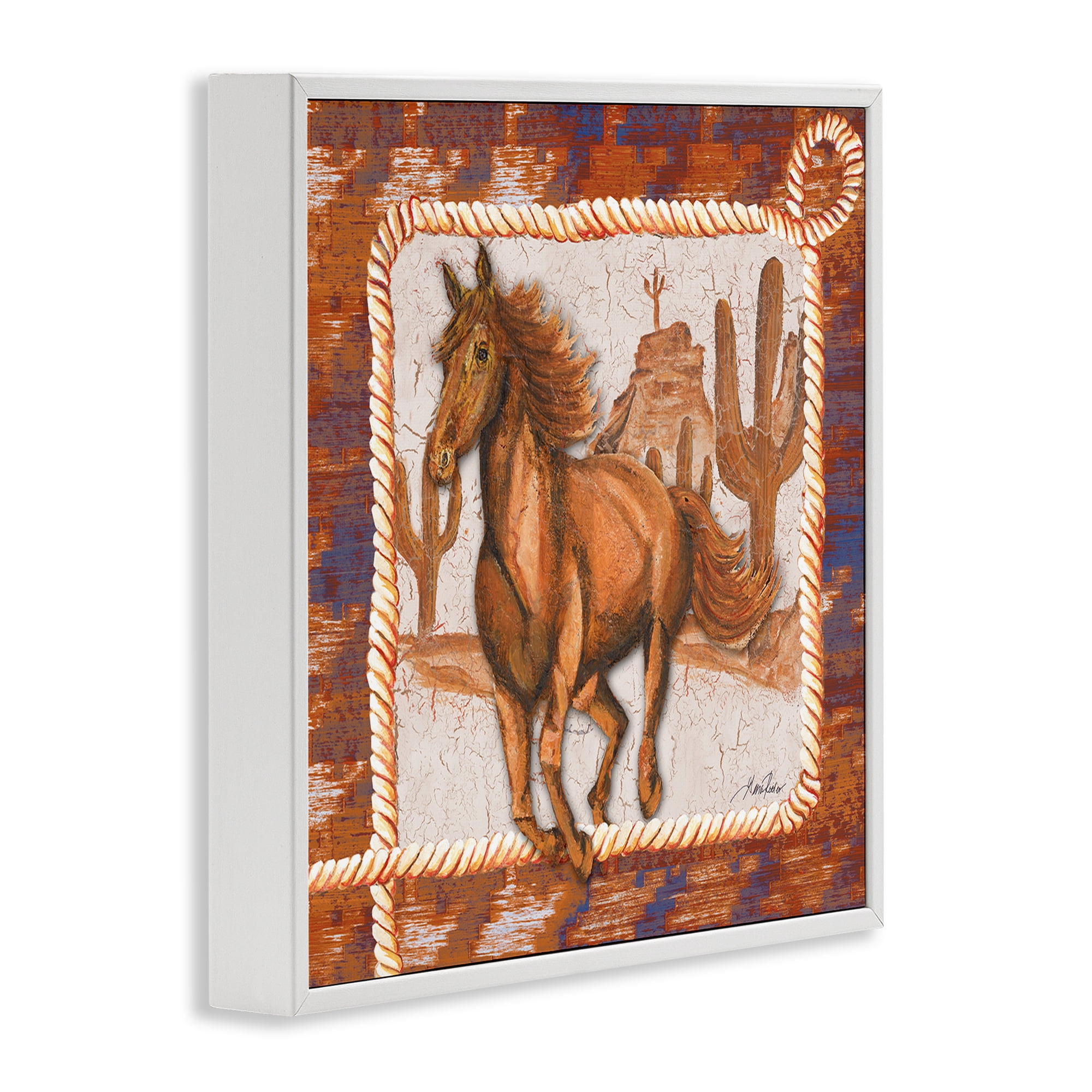 Stupell Industries Western Horse in Desert Landscape Painting White Framed Art Print Wall Art, 24 x 24