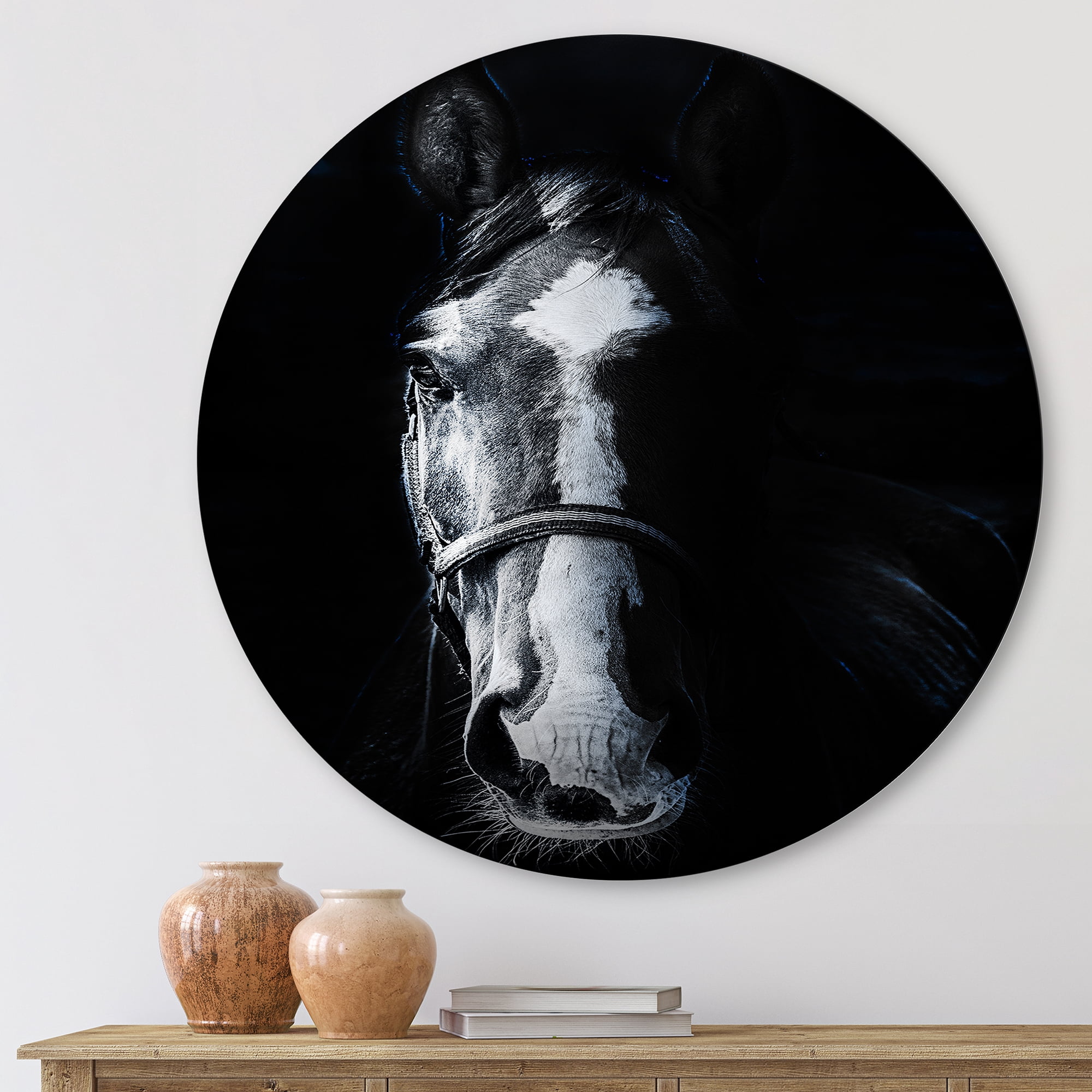 Designart 'Portrait of Horse Staring Sinister' Farmhouse Circle Metal Wall Art 11x11 - Disc of 11