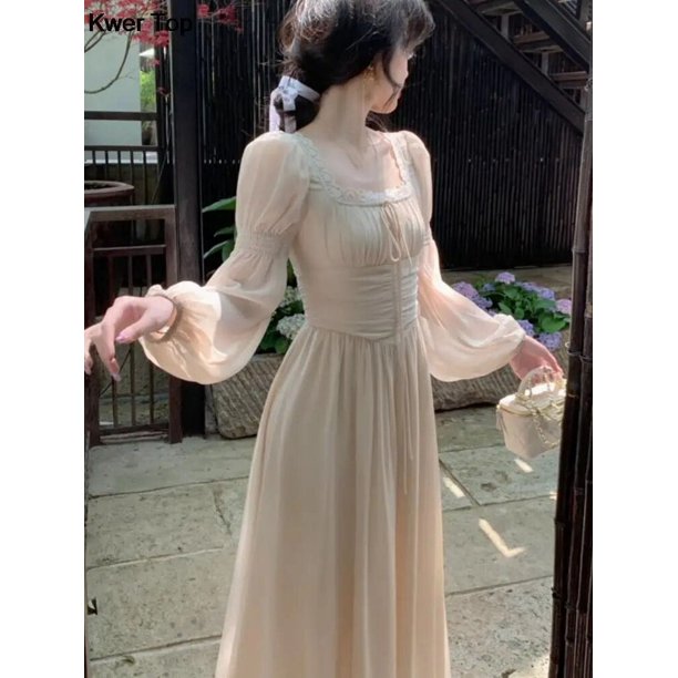 Vestidos Midi de fiesta de noche de princesa francesa elegante para mujer, Vestidos ajustados de manga larga, ropa Coreana de primavera y otoño