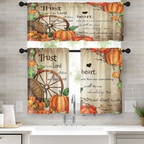 Vintage Pumpkins Kitchen Curtains Fall Window Curtains Valance and Tier Set 36 Inch, Trust in The Lord Autumn Rod Pocket Short Tier Curtain for Room, Orange Brown Small Cafe Kitchen Decor