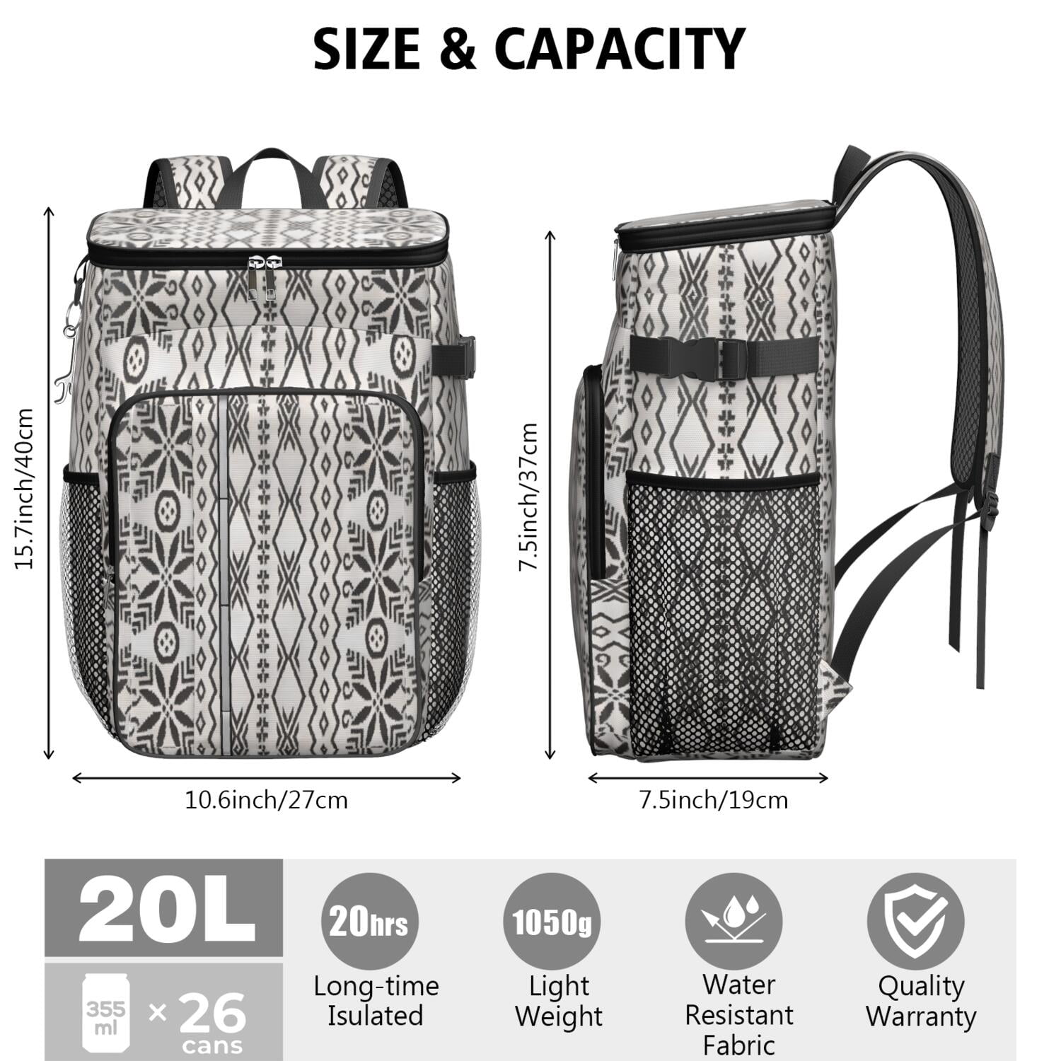Travel Cooler Bag - Boho Bohemia Pioneer Flower Geometric Line Art Camping Beer Cooler Backpack with Bottle Opener- Waterproof Insulated Picnic Backpacks - Cooler Bag for Beach