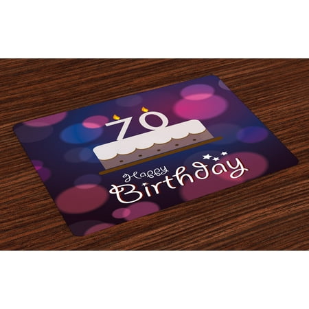Birthday Cake Fabric - 70th Birthday Placemats Set of 4 Cartoon Style Birthday Party Delicious Yummy Cake Abstract Backdrop, Washable Fabric Place Mats for Dining Room Kitchen Table Decor,Purple and Lilac, by Ambesonne