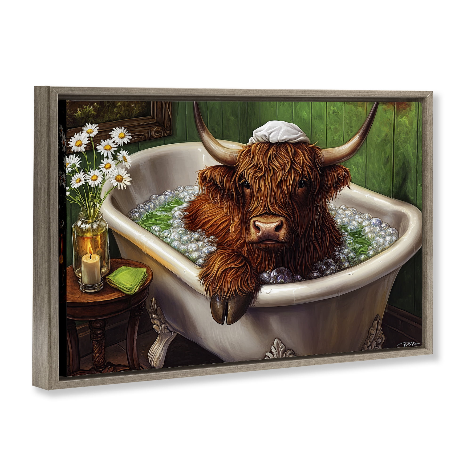 Highland in Candle Lit Bubble Bath Brown Framed Floater Canvas Wall Art, design by Momart