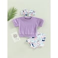 thumbnail image 2 of Bagilaanoe 2Pcs Toddler Baby Girl Easter Outfits Short Sleeve T-shirt Tops + Bunny Print Shorts + Headband 3M 6M 12M 18M 24M 3T Kids Short Pants Set, 2 of 8