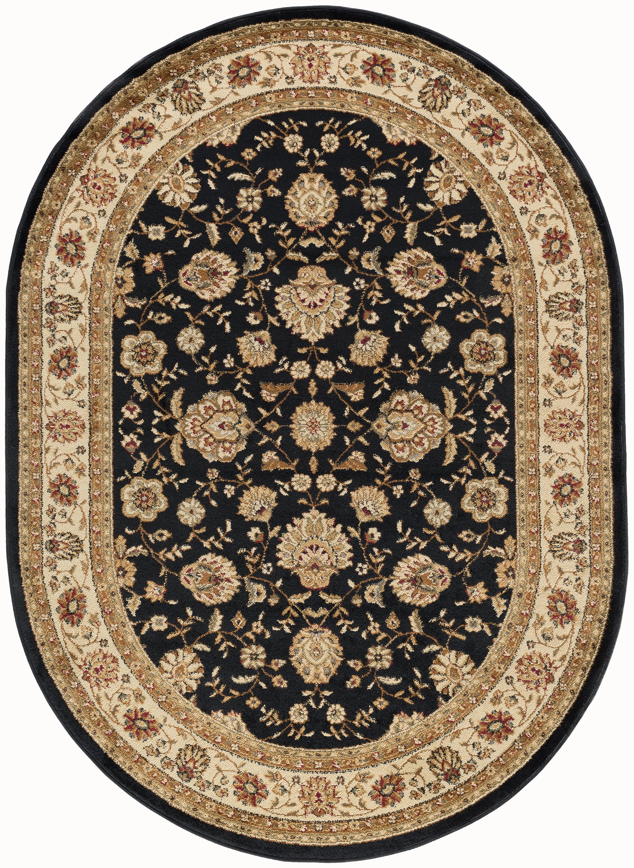 Traditional Area Rug (5'3'' x 7'3'' Oval) Floral Black, Beige Living Room Easy to Clean