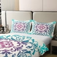 thumbnail image 5 of Bohemian Floral 100% Cotton Duvet Cover,Retro Flower Bedding Set Full,Boho Design Persian Pattern Comforter Cover Farmhouse Decor Chic Flower Bed Sets with 2 Pillowcases Comfy,Teal Purple, 5 of 5