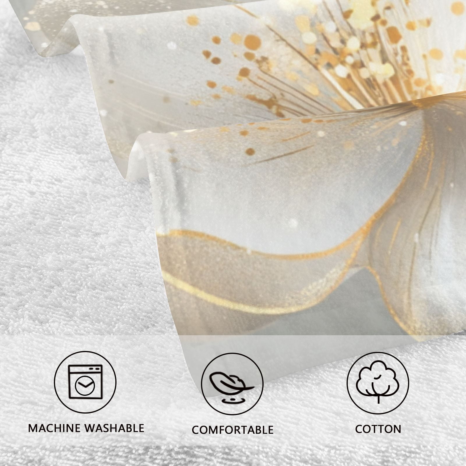 Gold Flowers Hand Towels Cotton Bath Towels Large Face Towels Absorbent for Bathroom 2 Packs