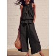 thumbnail image 4 of Women Summer 2 Piece Outfits Sleeveless Ruffle Top Wide Leg Pants Set with Pockets Black S, 4 of 8