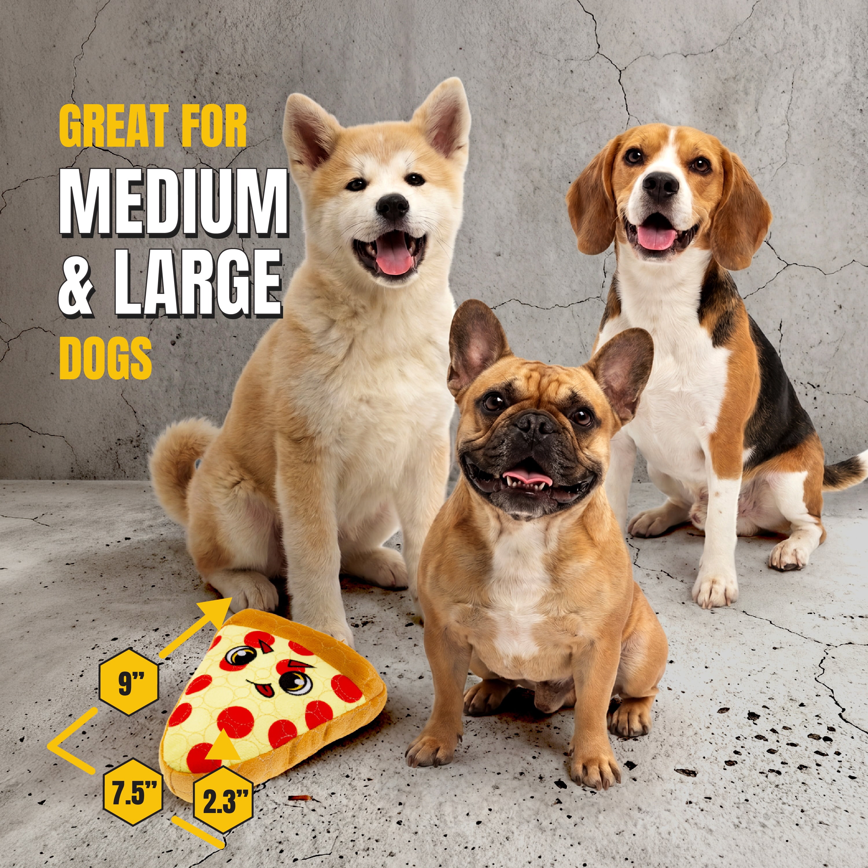 Bite Force Durable Pizza Shaped Plush Dog Toy, Multi Layered and Reinforced Dog Toys for Aggressive Chewers