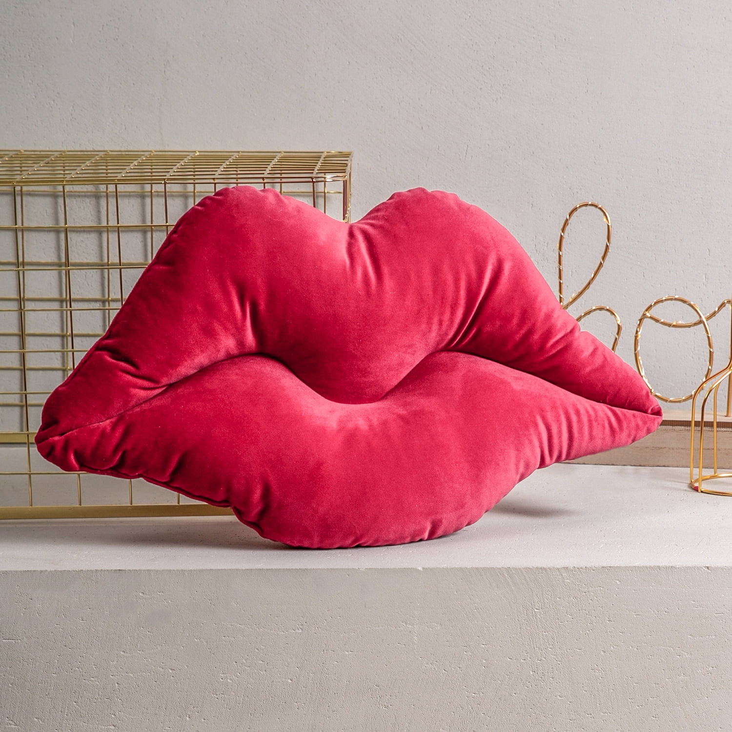 Phantoscope Lips Throw Pillows Smooth Soft Velvet Cushion with Insert Included, Decorative Lumbar Pillow for Couch Bed Living Room, Dark Red, 24 x 12 Inches