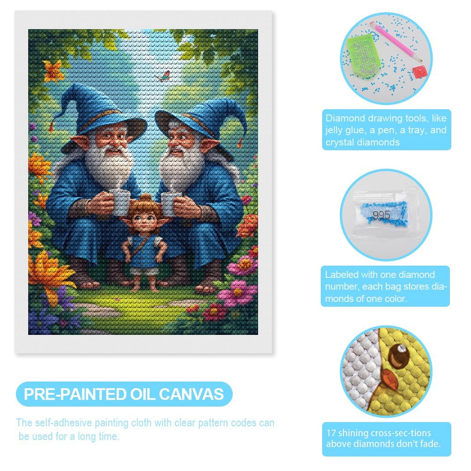 Diamond Art Kits for Adults, Garden Gnomes Family Gathering 5D Diamond Painting Kits for Adults Beginners, DIY Full Drill Diamond Painting, Gem Art and Crafts 12x16